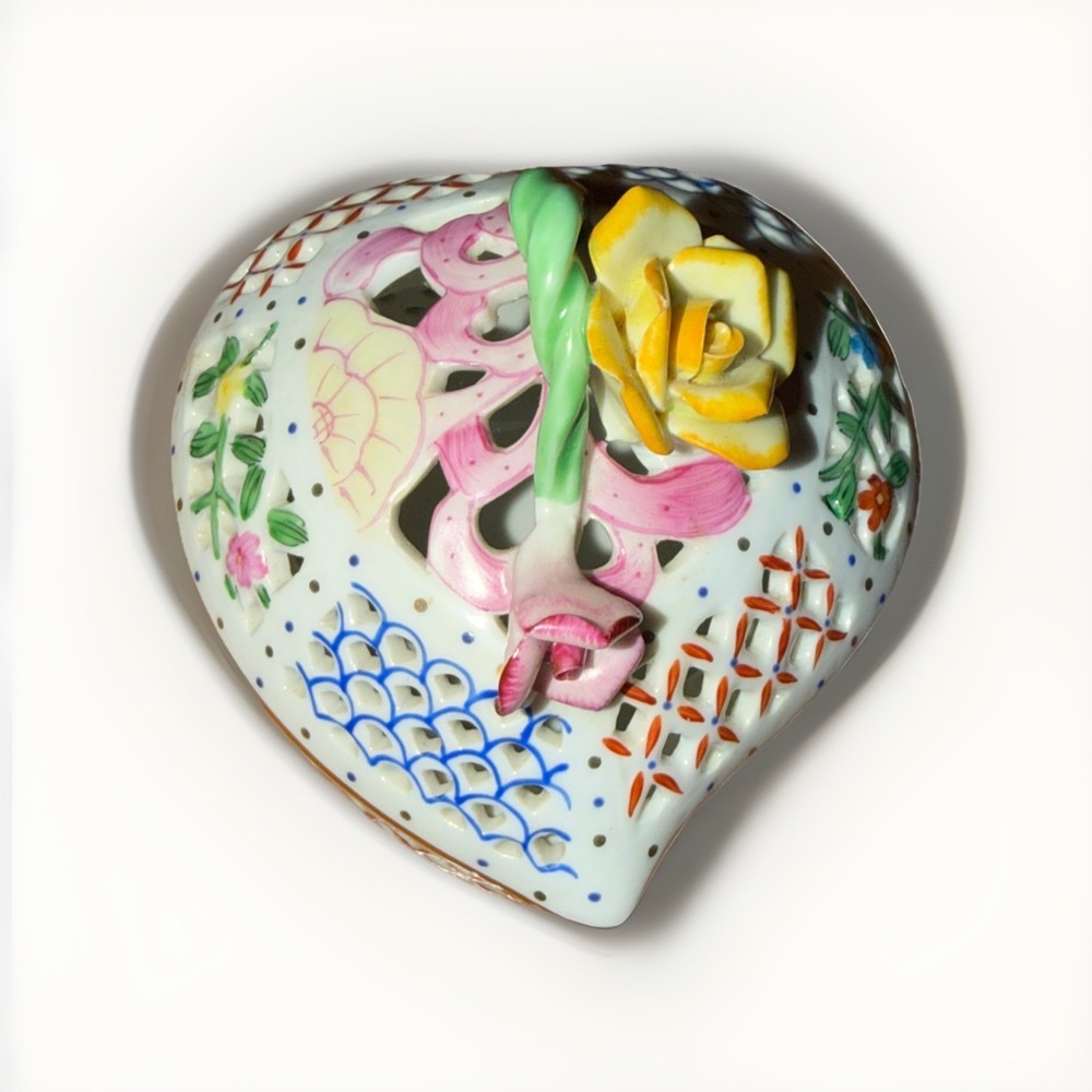 Porcleain Treasures Porcelain Trinket Dish with 3-D yellow rose on lid